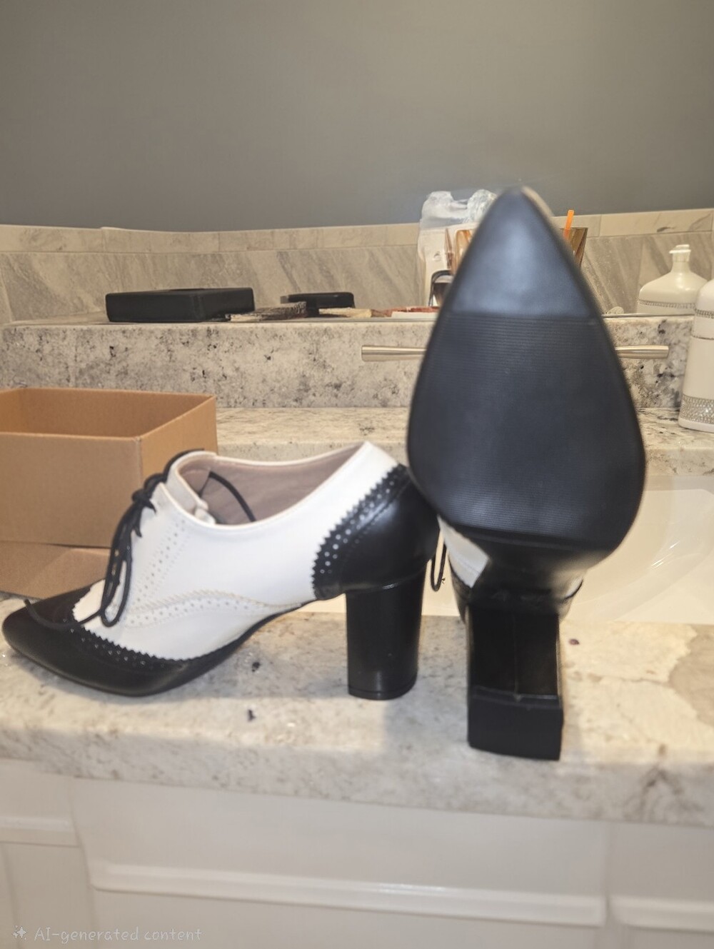 Classic Two-Tone Black and White Women's Lace-Up Heels